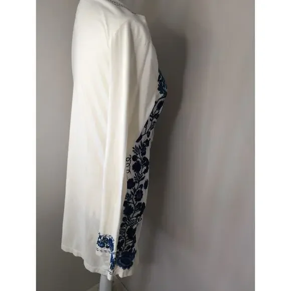 Johnny Was floral embroidery long sleeve med tie front tunic top - Picture 7 of 11